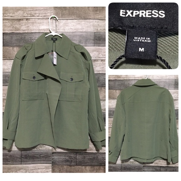 Express Oversized Military Jacket Women’s M Green Button Front (Read Desc) - Picture 1 of 10